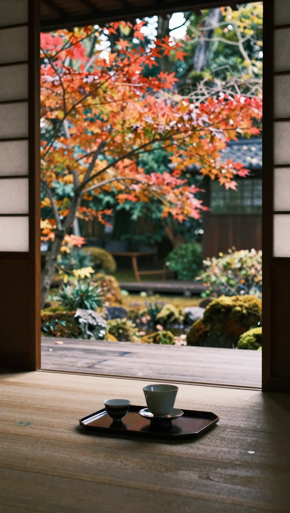 縁側から見る紅葉の庭